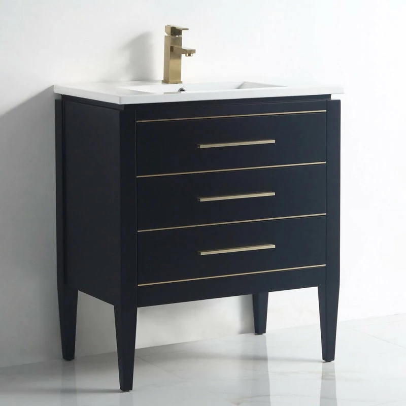 Budget 🎁 Dowell K&B Supplies Grace 30" Single Bathroom Vanity Set, Black With Brass Trim 🌟 - Image 6