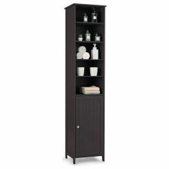 Cheap 🌟 Costway 72'' Bathroom Floor Storage Cabinet Freestand Shelving Display Brown ⌛