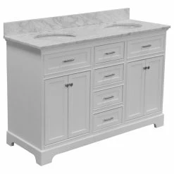 Buy 🥰 Kitchen Bath Collection Aria 60" Bathroom Vanity, White, Carrara Marble, Double Vanity 🔔