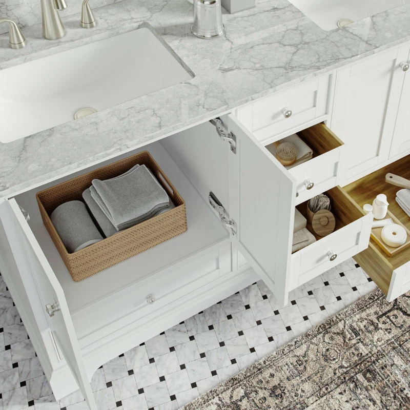 Best deal 🥰 MOD Cascade Bath Vanity, White, 60", Brushed Nickel Hardware, Double, Freestanding 👍 - Image 5