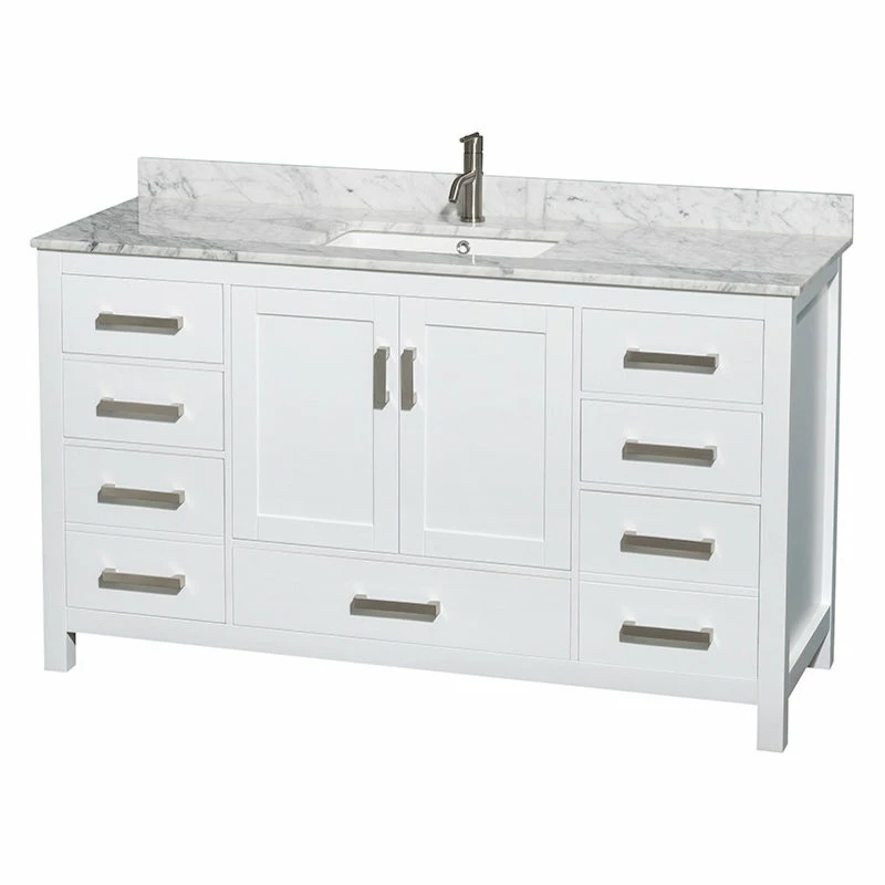 Buy 😉 Wyndham Collection 60" Single Vanity,White,White Carrara Marble Top,Sink,Medicine Cabinet ❤️ - Image 3