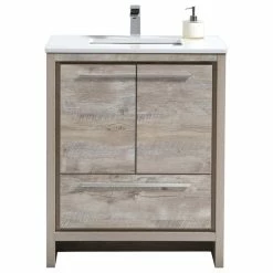 Buy ✨ KubeBath Dolce 30" Bathroom Vanity, White Quartz Countertop, Nature Wood 😍