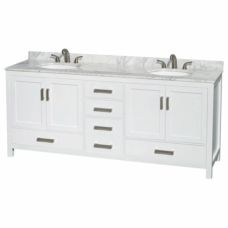 Deals ✔️ Wyndham Collection 80" Double Vanity,White,White Carrara Marble Top,Oval Sinks,Medicine Cabinets 💯 - Image 3
