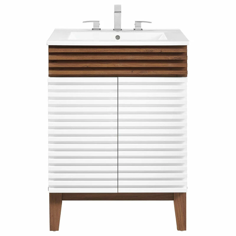 Best Sale ❤️ LexMod Render Bathroom Vanity, White Walnut White 🔥 - Image 5