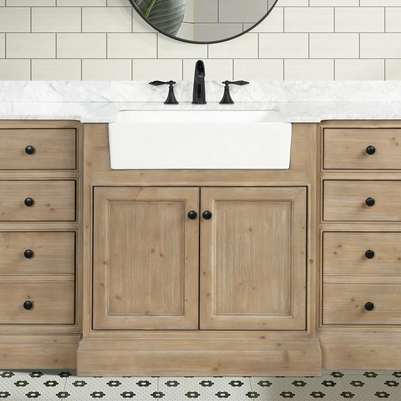 Best deal โ๏ธ Ari Kitchen & Bath Kelly 60" Bathroom Vanity, Weathered Fir Finish, Italian Carrara Marble Countert โค๏ธ - Image 11