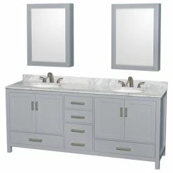 Brand new 🛒 Wyndham Collection 80" Double Vanity,Gray,White Carrara Marble Top,Oval Sinks,Medicine Cabinets 💯