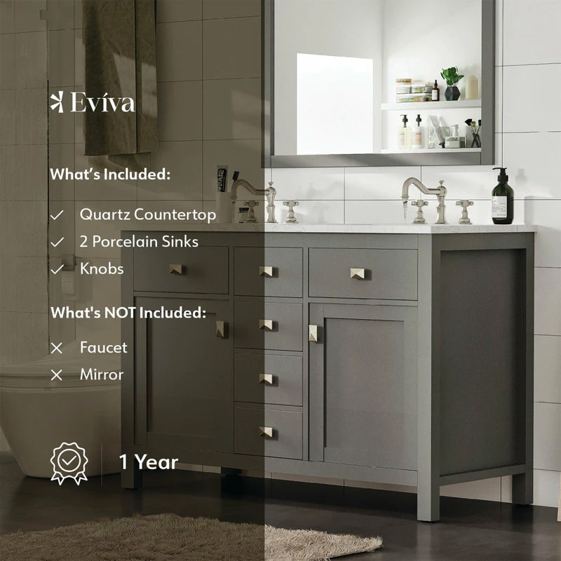 Deals 🥰 Eviva LLC Totti Artemis 48" Gray Transitional Double Sink Bathroom Vanity 🔔 - Image 7
