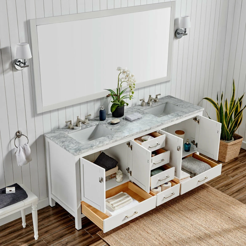 Budget ๐ Eviva LLC Eviva Aberdeen 84" White Transitional Double Sink Bathroom Vanity White Carrar โจ - Image 5