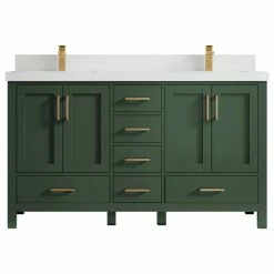 Brand new 😉 Willow Bath And Vanity LLC Malibu 60" Double Bathroom Vanity In Lafayette Green With White Quartz Top 😉