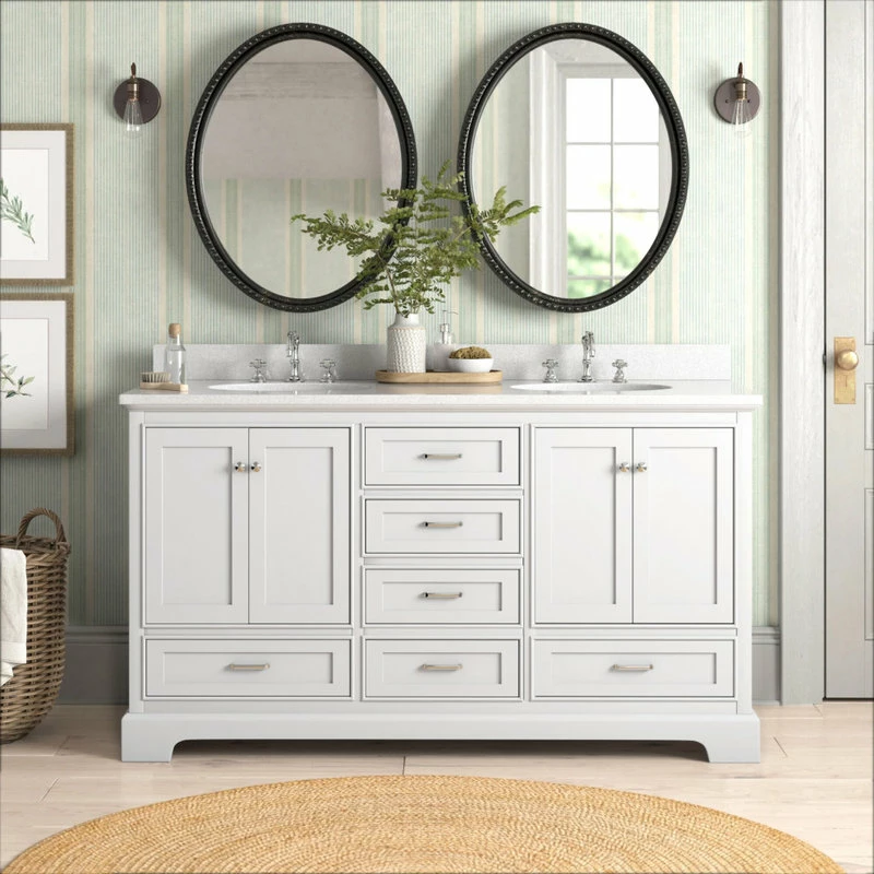 Budget โจ Kitchen Bath Collection Harper 60" Double Bathroom Vanity In White With Carrara Marble Top โจ - Image 2