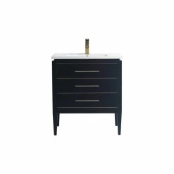 Budget 🎁 Dowell K&B Supplies Grace 30" Single Bathroom Vanity Set, Black With Brass Trim 🌟