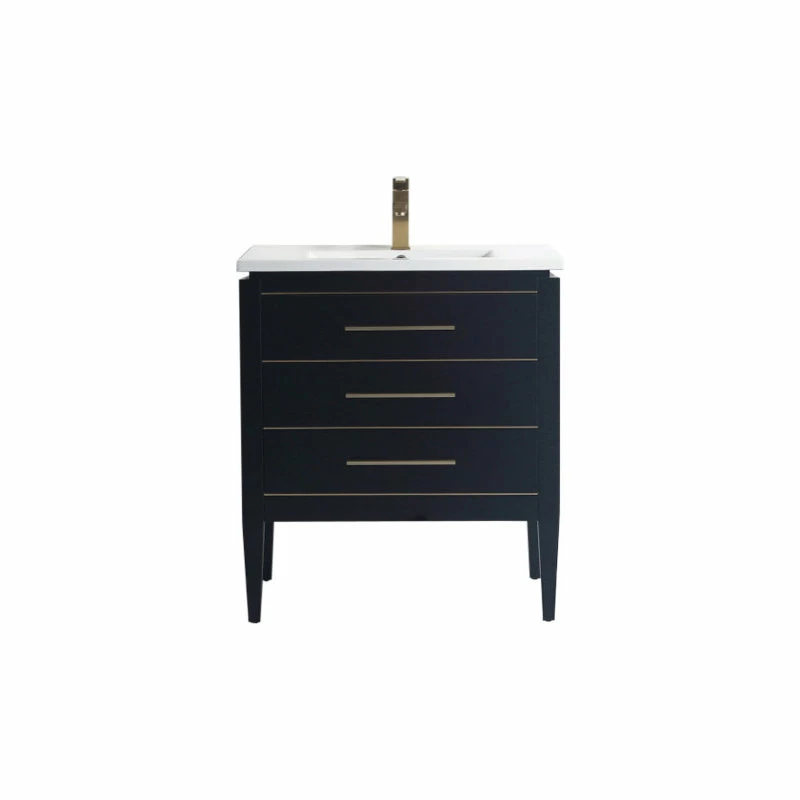 Budget 🎁 Dowell K&B Supplies Grace 30" Single Bathroom Vanity Set, Black With Brass Trim 🌟
