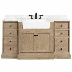 Best deal ✔️ Ari Kitchen & Bath Kelly 60" Bathroom Vanity, Weathered Fir Finish, Italian Carrara Marble Countert ❤️