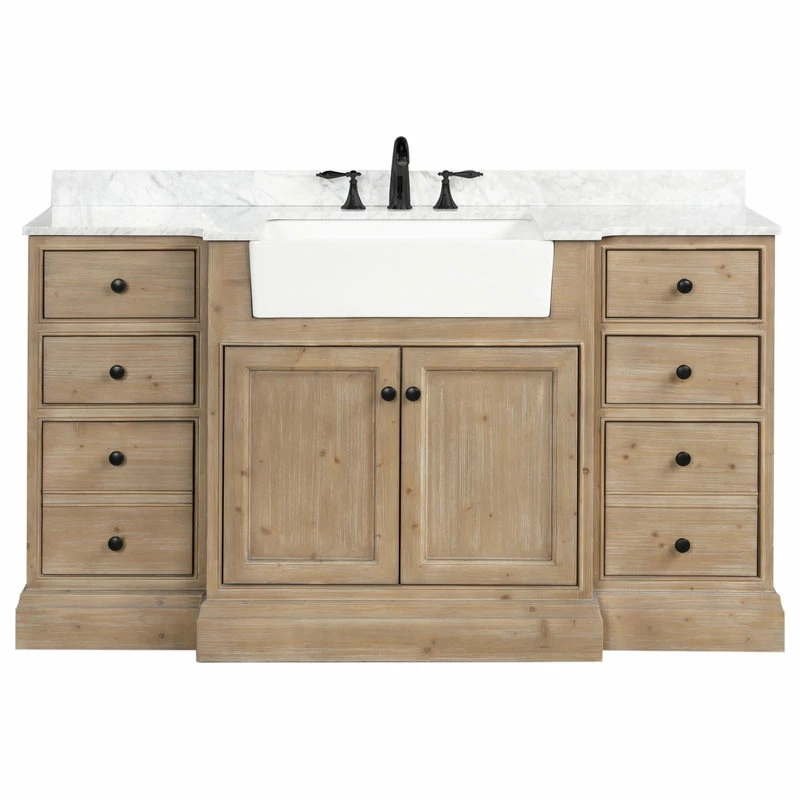 Best deal โ๏ธ Ari Kitchen & Bath Kelly 60" Bathroom Vanity, Weathered Fir Finish, Italian Carrara Marble Countert โค๏ธ