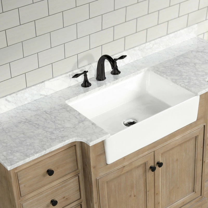 Best deal โ๏ธ Ari Kitchen & Bath Kelly 60" Bathroom Vanity, Weathered Fir Finish, Italian Carrara Marble Countert โค๏ธ - Image 10