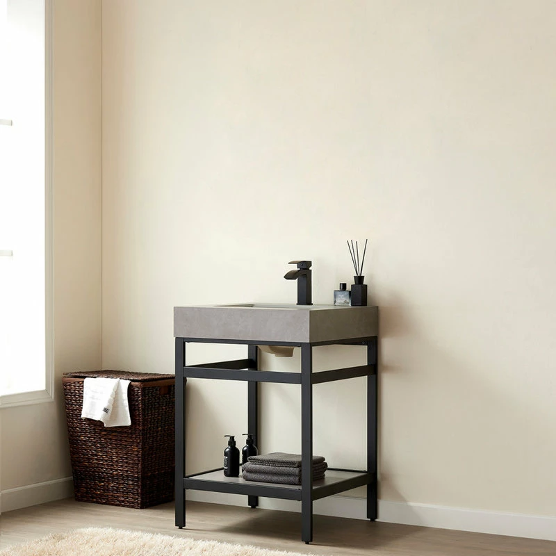 Best reviews of ๐ Vinnova Funes 24" Single Console Sink In Matte Black With Gray Sintered Stone Top ๐ - Image 3