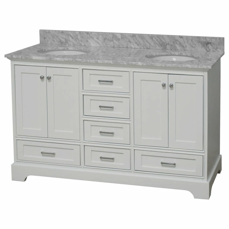 Budget โจ Kitchen Bath Collection Harper 60" Double Bathroom Vanity In White With Carrara Marble Top โจ - Image 5
