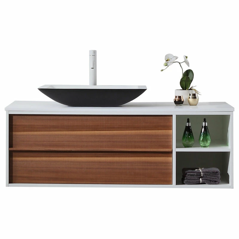 Hot Sale ⭐ Cartisan Design & Build Group, Inc. Goreme 48" Wall Mount Vanity, Open Shelf, Walnut/White 🌟