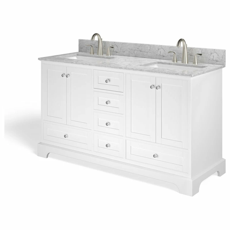 Best deal 🥰 MOD Cascade Bath Vanity, White, 60", Brushed Nickel Hardware, Double, Freestanding 👍 - Image 10