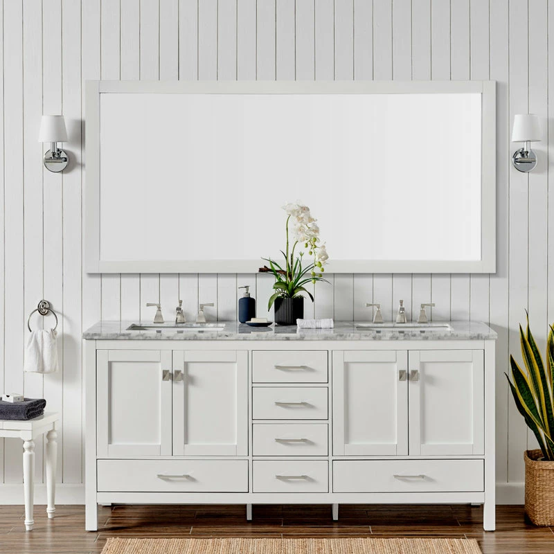 Budget ๐ Eviva LLC Eviva Aberdeen 84" White Transitional Double Sink Bathroom Vanity White Carrar โจ - Image 3