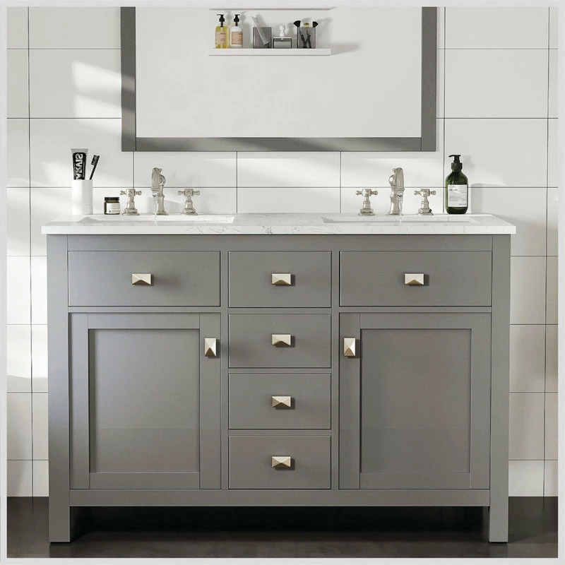 Deals 🥰 Eviva LLC Totti Artemis 48" Gray Transitional Double Sink Bathroom Vanity 🔔