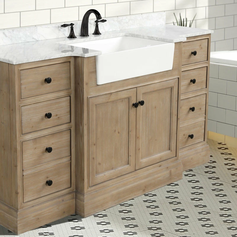 Best deal โ๏ธ Ari Kitchen & Bath Kelly 60" Bathroom Vanity, Weathered Fir Finish, Italian Carrara Marble Countert โค๏ธ - Image 8