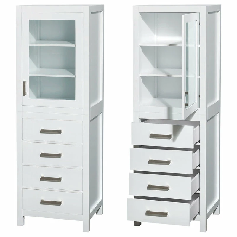Best Sale ๐ฅฐ Wyndham Collection Sheffield 24" Linen Tower In White With Shelved Cabinet Storage And 4 Drawers โ๏ธ - Image 3
