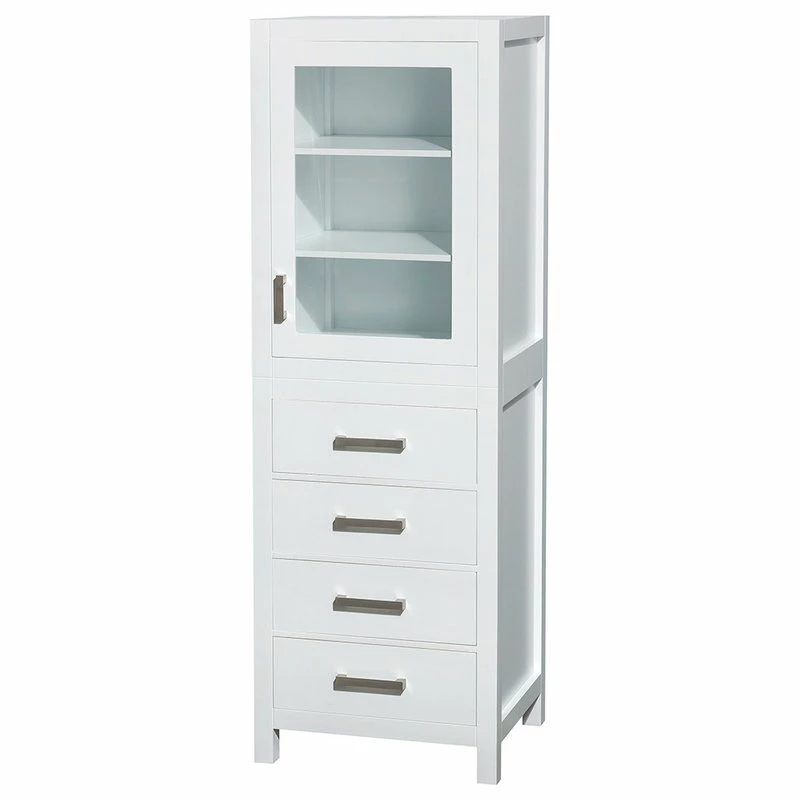 Best Sale ๐ฅฐ Wyndham Collection Sheffield 24" Linen Tower In White With Shelved Cabinet Storage And 4 Drawers โ๏ธ