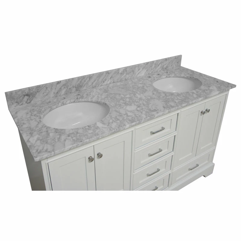 Budget โจ Kitchen Bath Collection Harper 60" Double Bathroom Vanity In White With Carrara Marble Top โจ - Image 7