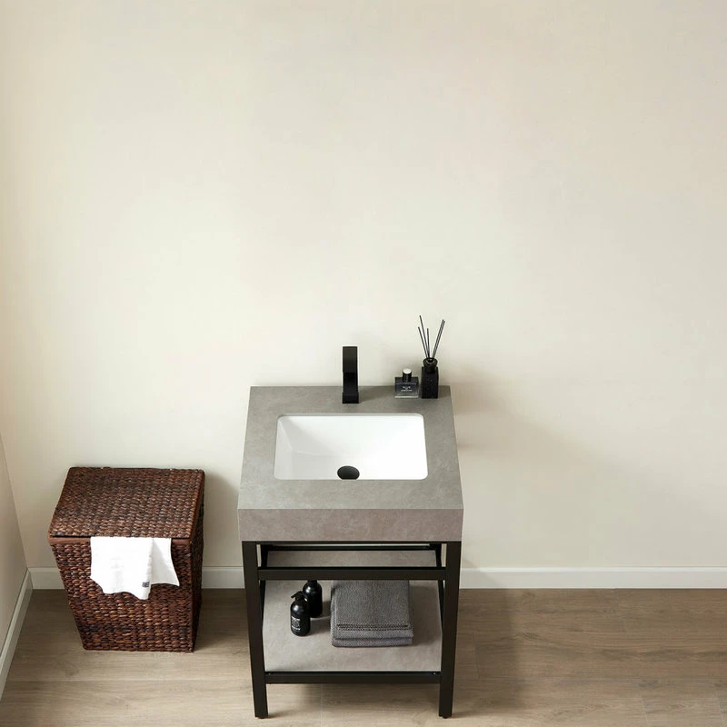 Best reviews of ๐ Vinnova Funes 24" Single Console Sink In Matte Black With Gray Sintered Stone Top ๐ - Image 4