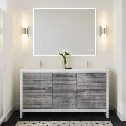 New ❤️ MOD Esconde Bath Vanity, Ash Gray, 60", Double Sink, Freestanding 🔥