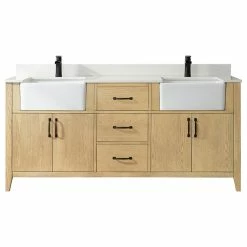 Hot Sale 🧨 Vinnova Sevilla Vanity With White Composite Stone Top, Washed Ash, 72", Without Mirror 🔥