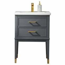 Promo 🧨 Urban Furnishing Clara 24" Single Bathroom Vanity In Gray With Porcelain Top ⌛