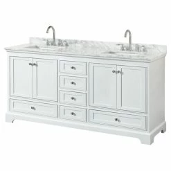 Deals 😍 Wyndham Collection Deborah 72" Double Bathroom Vanity In White With White Carrara Marble Top 🤩