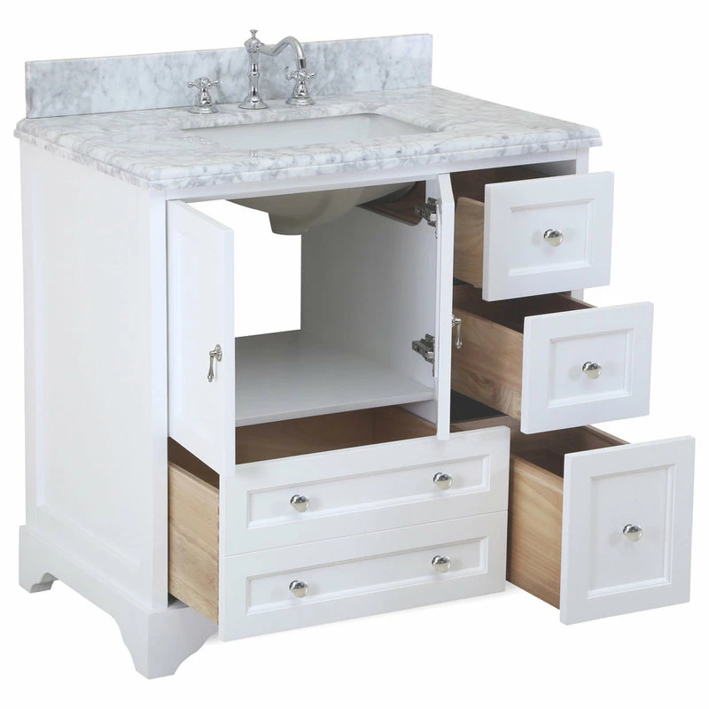 Best deal 👏 Kitchen Bath Collection Madison 36" Bathroom Vanity, White, Carrara Marble 👏 - Image 4