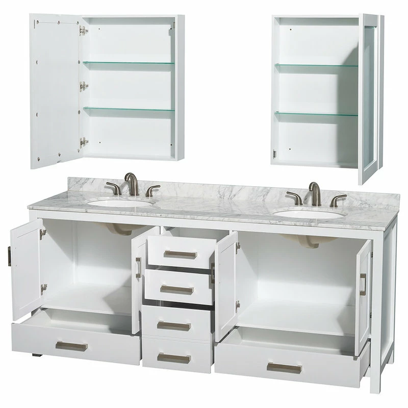 Deals ✔️ Wyndham Collection 80" Double Vanity,White,White Carrara Marble Top,Oval Sinks,Medicine Cabinets 💯 - Image 2