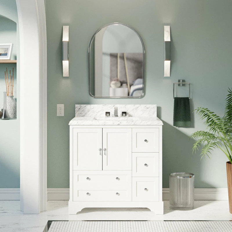 Best deal 👏 Kitchen Bath Collection Madison 36" Bathroom Vanity, White, Carrara Marble 👏 - Image 2