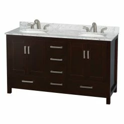 Brand new โจ Wyndham Collection 60" Double Vanity,Espresso, White Carrara Marble Top, Undermount Oval Sinks ๐
