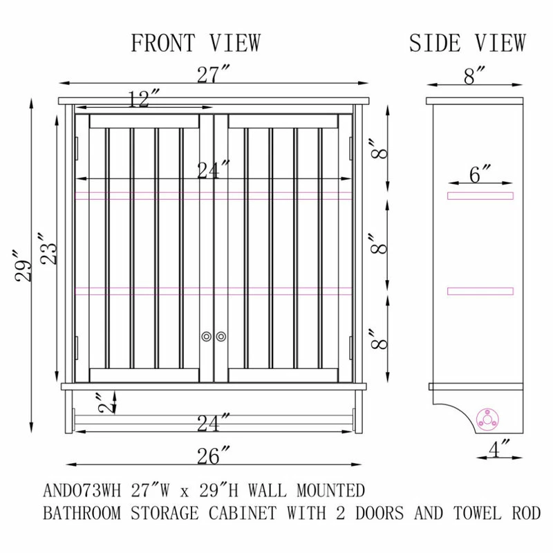 Flash Sale ๐ Bolton Furniture, Inc. Dover 27"W X 29"H Wall Mounted Bathroom Storage Cabinet, 2 Doors And Towel Rod โค๏ธ - Image 6