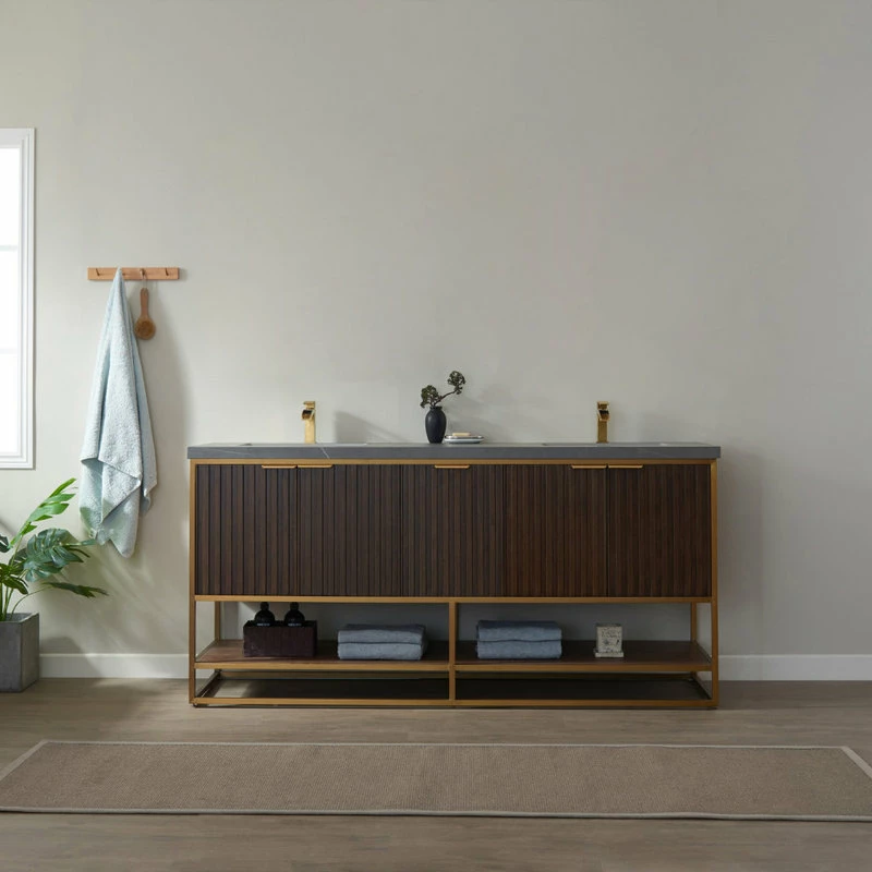 Hot Sale 👍 Vinnova Donostia Vanity With Ceramic Undermount Sink, North American Light Walnut, 72" ✔️ - Image 10