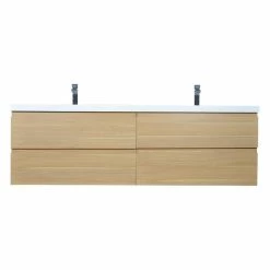 Budget 😍 Bathroom Vanity Wholesale INC. MOB 72" Double Sink Wall Mounted Vanity With Acrylic Sink, White Oak 🤩