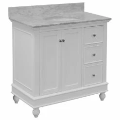 Deals ⌛ Kitchen Bath Collection Bella 36" Single Bathroom Vanity In White With Carrara Marble Top 🥰