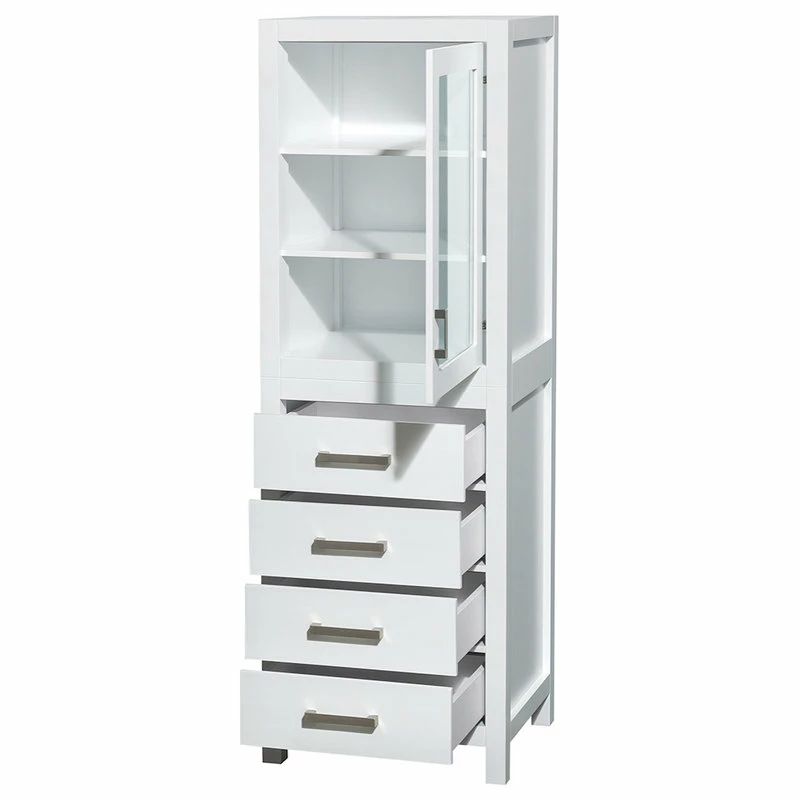 Best Sale ๐ฅฐ Wyndham Collection Sheffield 24" Linen Tower In White With Shelved Cabinet Storage And 4 Drawers โ๏ธ - Image 2