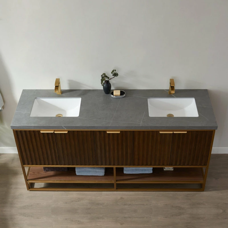 Hot Sale 👍 Vinnova Donostia Vanity With Ceramic Undermount Sink, North American Light Walnut, 72" ✔️ - Image 5