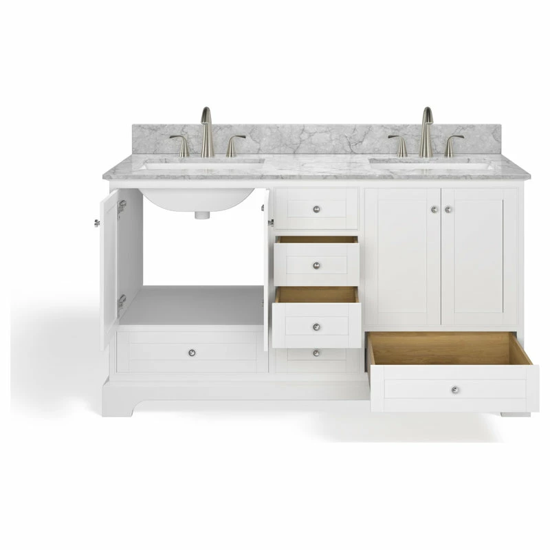 Best deal 🥰 MOD Cascade Bath Vanity, White, 60", Brushed Nickel Hardware, Double, Freestanding 👍 - Image 12
