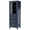 Best Pirce ❤️ Wyndham Collection Daria Linen Tower In Dark Blue With Brushed Gold Trim & Shelved Cabinet Storage 🧨