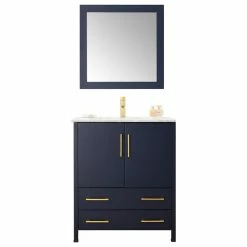 Best Sale 🎁 Legion Furniture Looking Glass 30" Single Bathroom Vanity In Blue With White Carrara Marble Top With Mirror 🛒