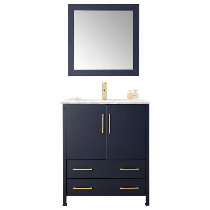 Best Sale ๐ Legion Furniture Looking Glass 30" Single Bathroom Vanity In Blue With White Carrara Marble Top With Mirror ๐