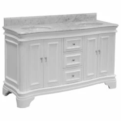 Flash Sale 🛒 Kitchen Bath Collection Katherine 60" Double Bathroom Vanity In White With Carrara Marble Top 👏