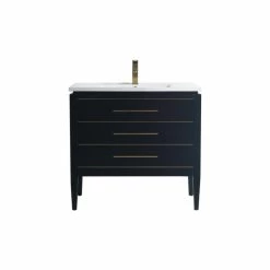 Deals 😀 Dowell K&B Supplies Grace 36" Single Bathroom Vanity Set, Black With Brass Trim 🔔